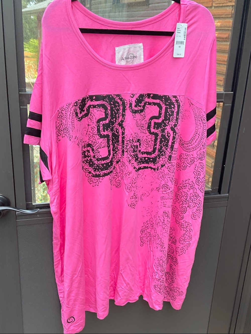 Penningtons Hot Pink Graphic Tunic with Black Accents